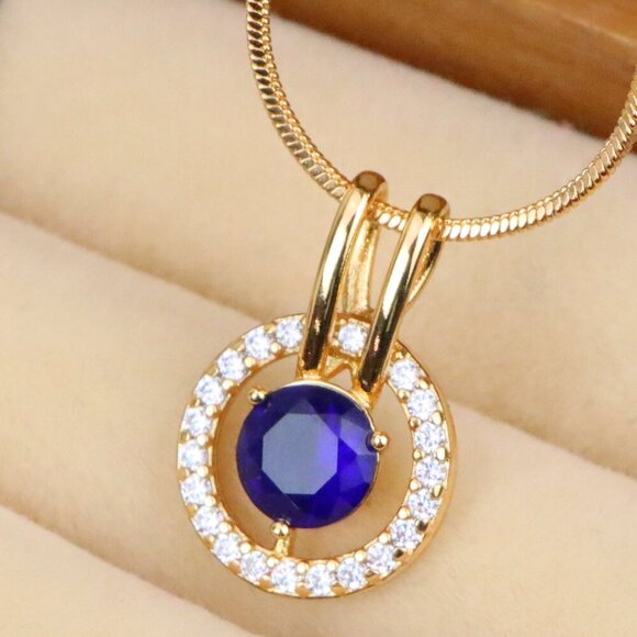 "Elegant Blue Center Stone Pendant with Sparkling Halo Frame Design, XPPT1708 - Picture 1 of 13